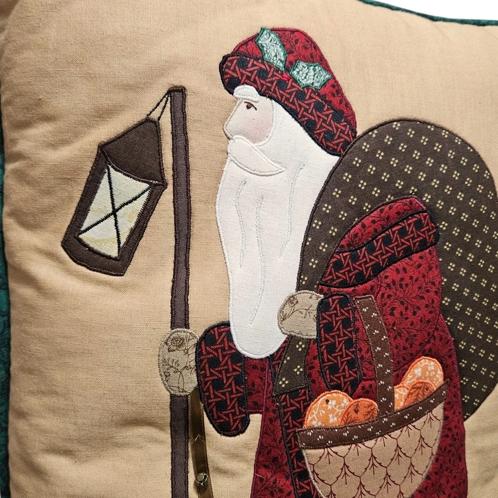 Vintage Santa Holiday Pillow with Red and Cream Accents